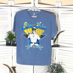 NWT Elton John blue 70s Vtge style T-shirt distressed cotton short sleeves M L